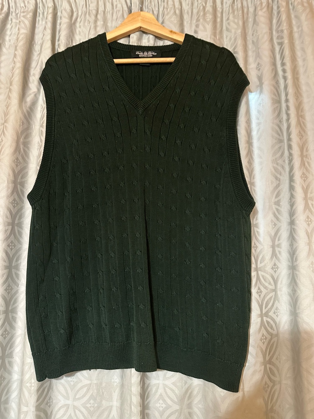 Vintage Brooks Brothers Country Club Cable Knit Sweater Vest Men XL Green Cotton